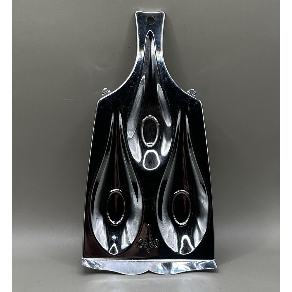 Mikinona Triple Spoon Rest Silver Tone Metal Kitchen Utensil Holder 9”